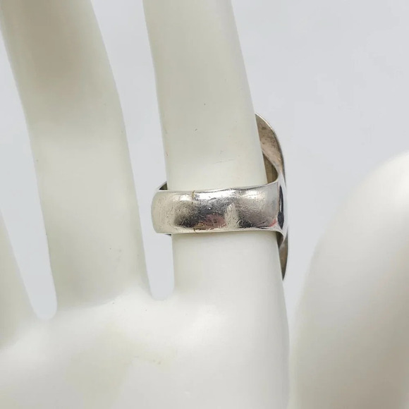 Artisan Taxco Modernist Sterling Silver Ring With Turquoise Chip Inlay 8.5 - Picture 4 of 9
